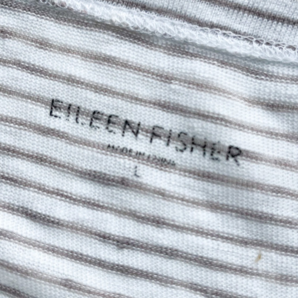 Eileen Fisher Linen Short Sleeve V Neck Cardigan Cream Taupe Stripe Womens Large - Picture 6 of 10